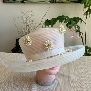 Chic Two-Tone Women's Hat with Pearl Embellishments
